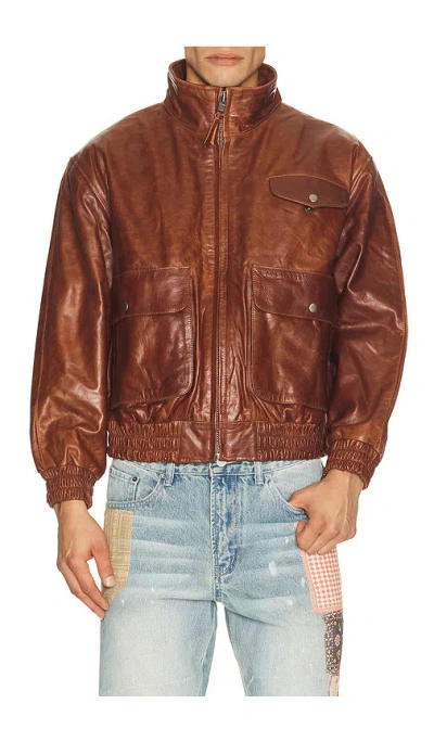 Found Redwood Leather Bomber Jacket In Multi