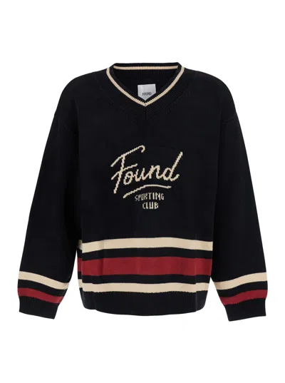 Found Sport Club Varsity Sweater With Long Sleeves And Round Neck In Cotton-acrylic Jersey In Black
