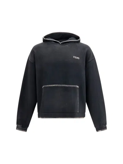 Found Stitch-detailed Cotton Hoodie Sweatshirt In Black