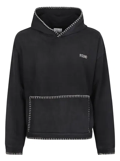 Found Stitched Border Distressed Logo Cotton Hoodie In Black