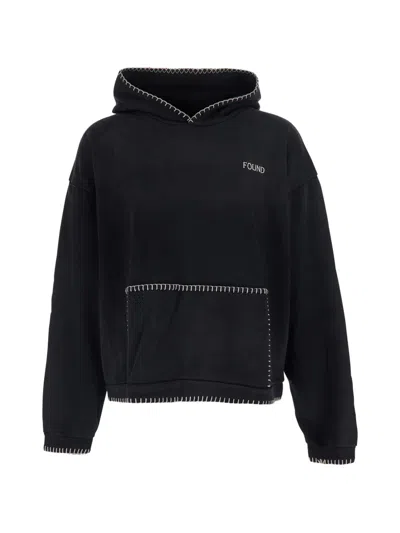 Found Stitched-border Distressed Hoodie In Black