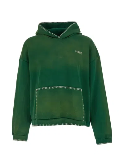 Found Stitched-border Distressed Hoodie In Green