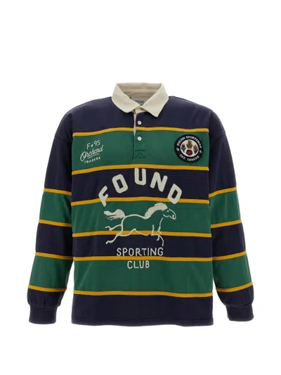 Found Striped Embroidered Polo Shirt In Blue