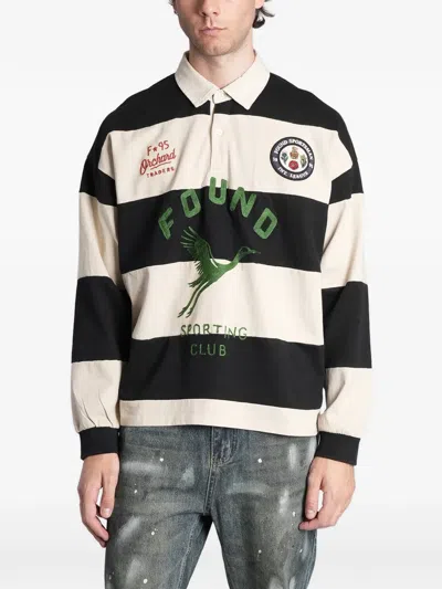 Found Striped Logo-embroidered Polo Shirt In Black