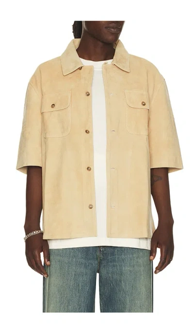 Found Suede Short Sleeve Camp Shirt In Nude