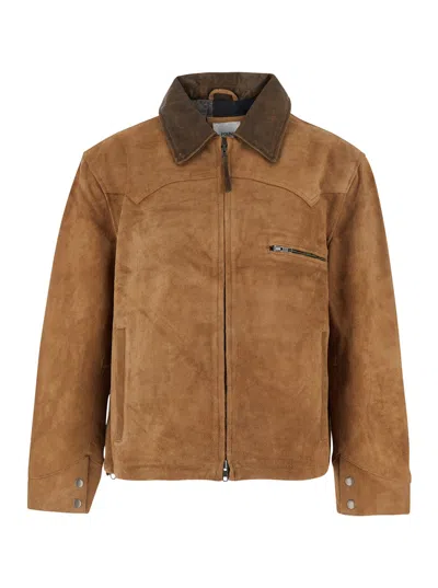 Found Suede Zip-front Jacket With Classic Collar And Welt Pockets For Men In Brown