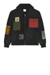 Found Tapestry Patchwork Zip Up Hoodie In Black