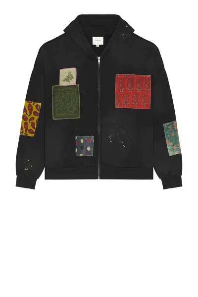 Found Tapestry Patchwork Zip Up Hoodie In Black