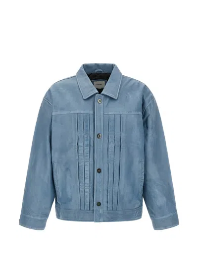 Found Trucker Leather Jacket In Blue