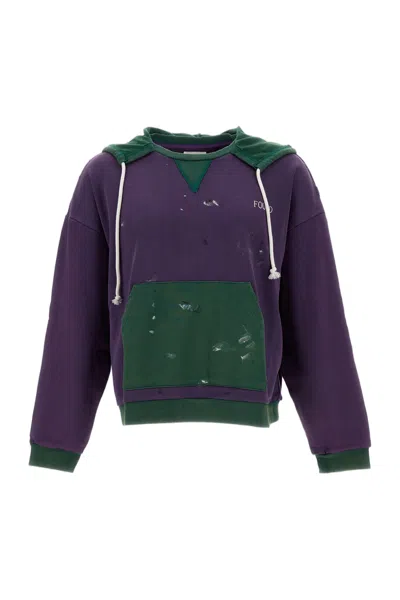 Found Two-tone Painter Splatter Cotton Hoodie In Purple