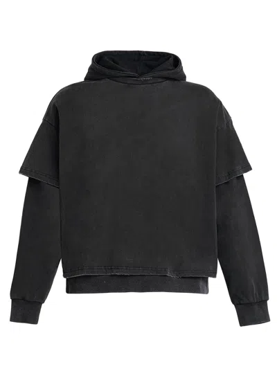 Found Unisex Distressed Cotton Hoodie T-shirt Combo In Black