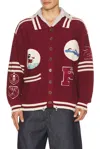 Found Varsity Patch Collared Cardigan In Red