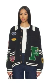 Found Varsity Patch Collared Cardigan In Black