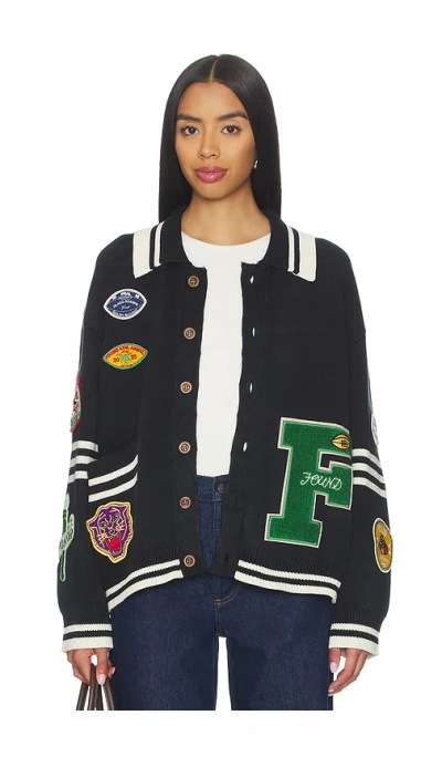 Found Varsity Patch Collared Cardigan In Vintage Black