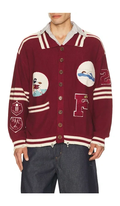 Found Varsity Patch Collared Cardigan In Multi