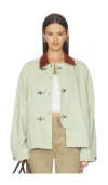Found Washed Fireman Clasp Workshop Jacket In Green