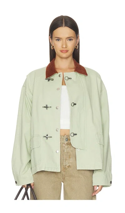 Found Washed Fireman Clasp Workshop Jacket In Green