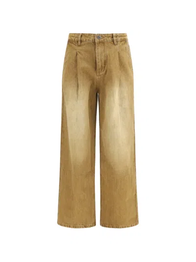 Found Wide-leg Pleated Jeans In Brown