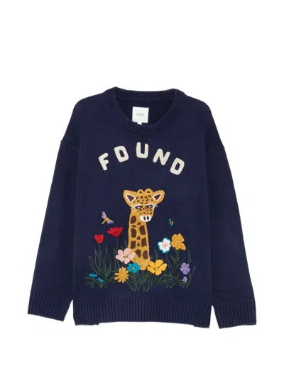 Found Wildlife Giraffe-embroidered Sweater In Blue