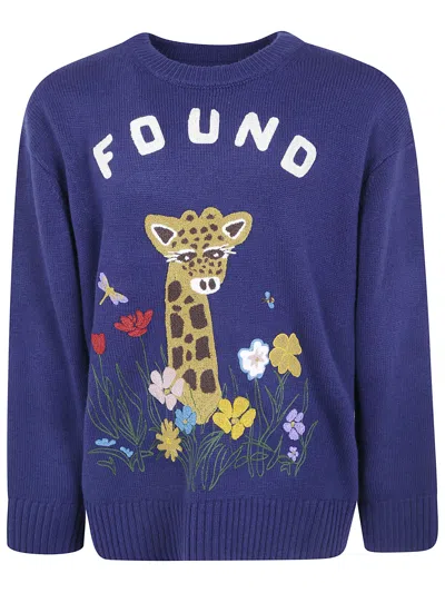 Found Wildlife Knit Sweater With Round Neck And Long Sleeves In Blue