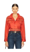 Found X Revolve Embroidered Button Up Shirt In Red