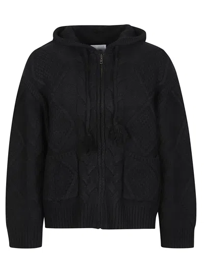 Found Zip Up Cable Knit Cotton-blend Hoodie In Black
