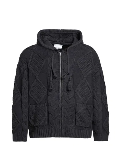 Found Zip-up Cable-knit Hoodie In 블랙