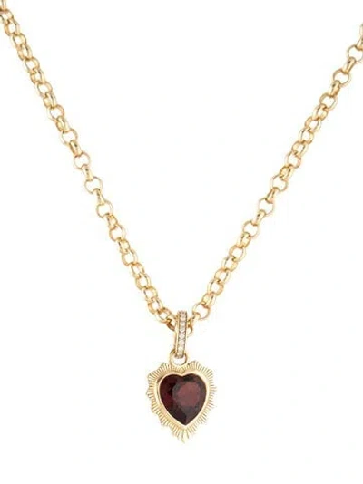 Pre-owned Foundrae 18k 4.83ctw Garnet & Diamond Sister Hook With Heart Pendant Necklace, 16" In Multi