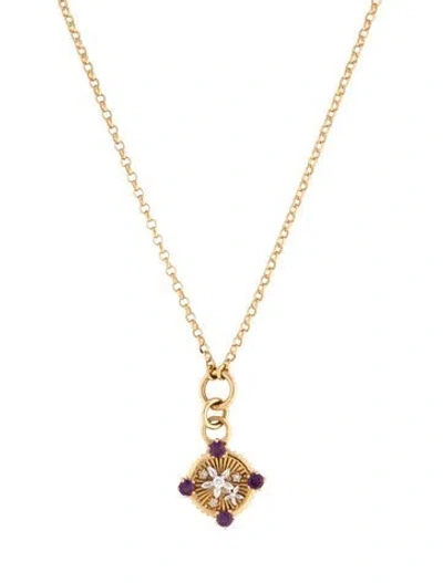 Pre-owned Foundrae 18k Amethyst & Diamond Resilience Blossoms Thread Pendant Necklace, 18" In Multicolor