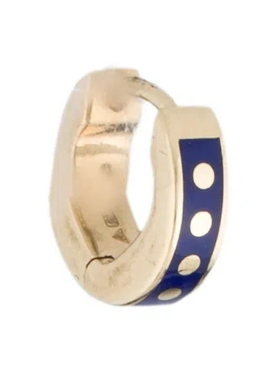 Pre-owned Foundrae 18k Ceramic Karma Tenet Single Huggie Hoop Earring In Blue