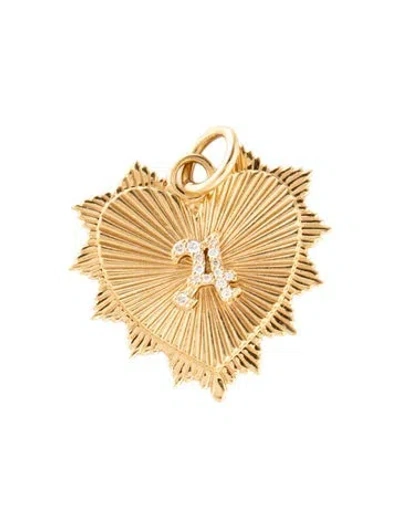 Pre-owned Foundrae 18k Diamond 'a' Initial Heart Love Token Medium Medallion In Multi