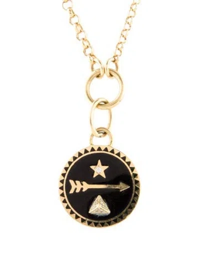 Pre-owned Foundrae 18k Diamond & Ceramic Dream Medallion Pendant W/ Small Mixed Belcher Chain Necklace, 17.75" In Black
