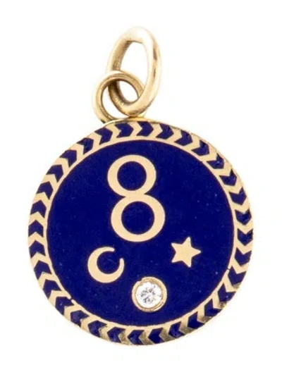 Pre-owned Foundrae 18k Diamond & Ceramic Karma Baby Medallion Pendant In Blue