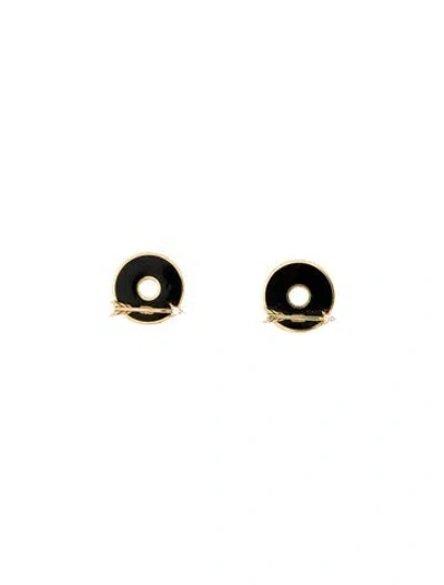 Pre-owned Foundrae 18k Diamond & Enamel Arrow Disk Earring Enhancers In Multi