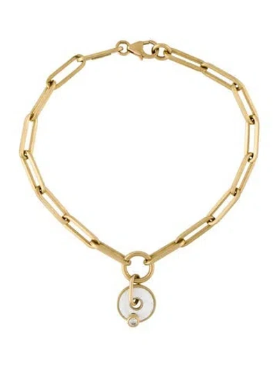Pre-owned Foundrae 18k Diamond & Enamel Disk Classic Fob Clip Chain Bracelet, 6.5" In White