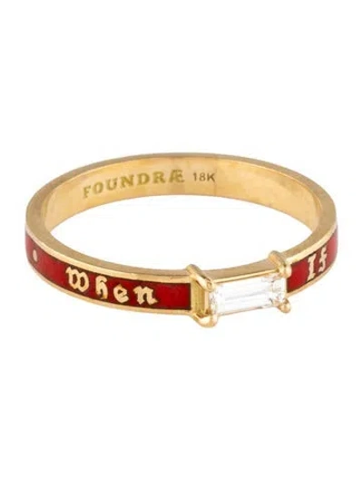 Pre-owned Foundrae 18k Diamond & Enamel "if Not Now Then When" Ring In Red