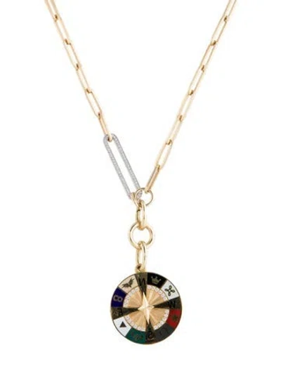 Pre-owned Foundrae 18k Diamond & Enamel Internal Compass Clip Chain Necklace, 22.5" In Black/blue/gold