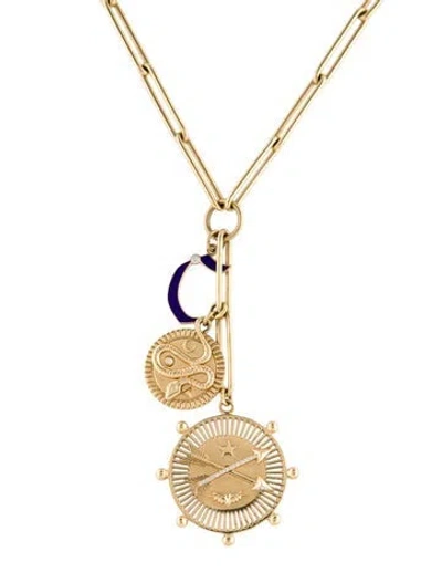 Pre-owned Foundrae 18k Diamond & Enamel Passion, Wholeness & Initial 'c' Pendant Necklace, 15.75" In Blue