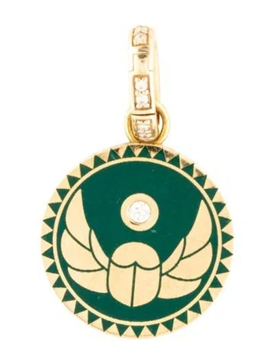 Pre-owned Foundrae 18k Diamond & Enamel Protection Medallion In Green