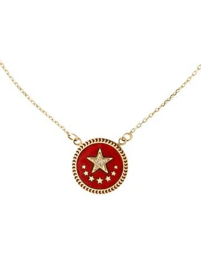 Pre-owned Foundrae 18k Diamond & Enamel Strength Champleve Pendant Necklace, 16" In Red