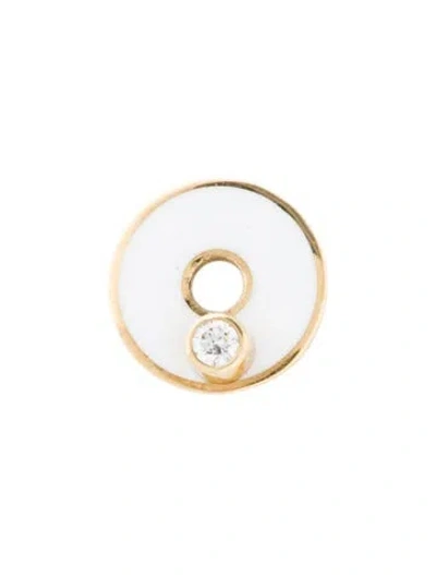Pre-owned Foundrae 18k Diamond & Enamel Symbol Disk Charm In White