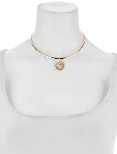 Pre-owned Foundrae 18k Diamond Blossoms Medium Medallion Pendant W/ Small Sleek Collar Necklace, 15" In Multi