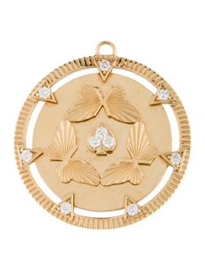 Pre-owned Foundrae 18k Diamond Butterfly Triskele Exuberant Medallion, 1.5" In Multicolor