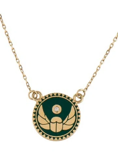 Pre-owned Foundrae 18k Diamond Champleve Enamel Protection Pendant Necklace, 16.5" In Multicolor
