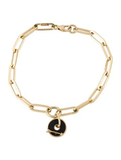 Pre-owned Foundrae 18k Diamond Enamel Arrow Classic Fob Clip Chain Charm Bracelet, 6.25" In Black