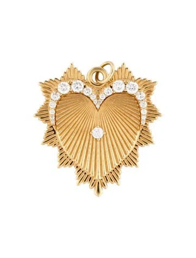 Pre-owned Foundrae 18k Diamond Heart Love Token Oversized Medallion Pendant, 1.25" In Multicolor