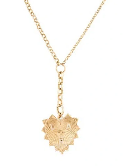 Pre-owned Foundrae 18k Diamond Heart Love Token Pendant Necklace, 20" In Multicolor