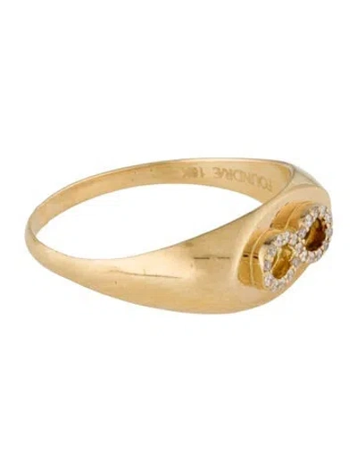 Pre-owned Foundrae 18k Diamond Infinity Baby Signet Ring In Multi