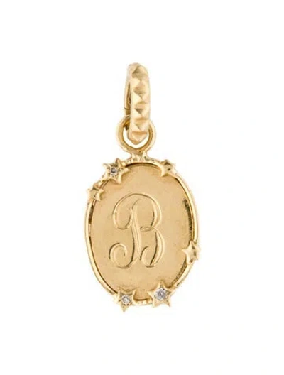 Pre-owned Foundrae 18k Diamond Initial 'b' Miniature Oval Disk W/ Annex Link In Multi