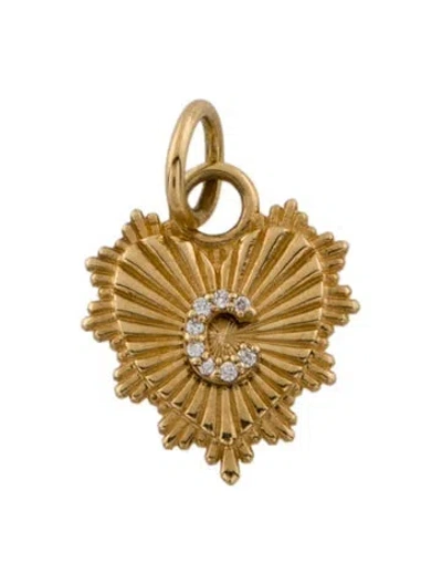 Pre-owned Foundrae 18k Diamond Initial 'c' Heart Miniature Medallion In Multi